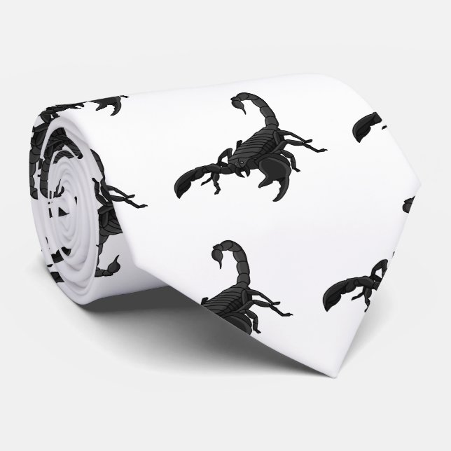 Black hungry scorpion cartoon illustration neck tie (Rolled)