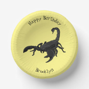 Black hungry scorpion cartoon illustration  paper bowls