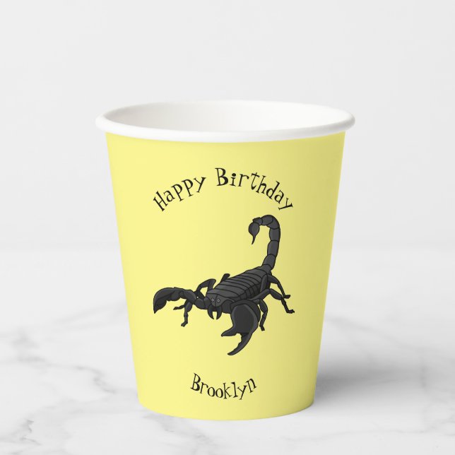 Black hungry scorpion cartoon illustration paper cups (Front)