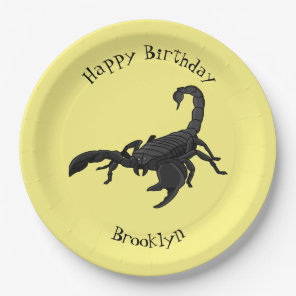 Black hungry scorpion cartoon illustration paper plates