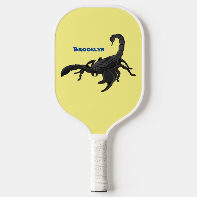 Black hungry scorpion cartoon illustration  pickleball paddle (Front)