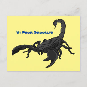 Black hungry scorpion cartoon illustration postcard