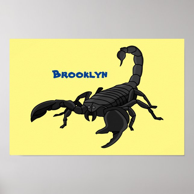 Black hungry scorpion cartoon illustration poster (Front)