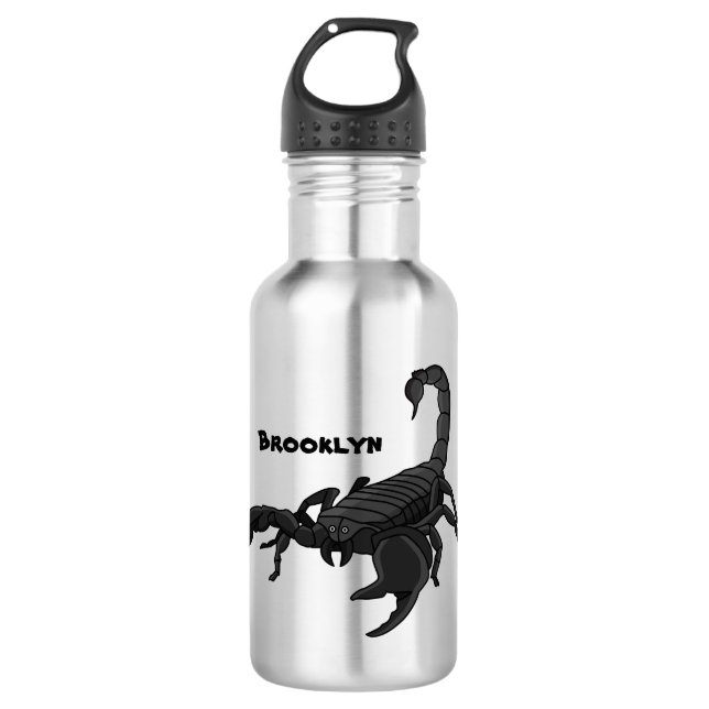 Black hungry scorpion cartoon illustration stainless steel water bottle (Front)