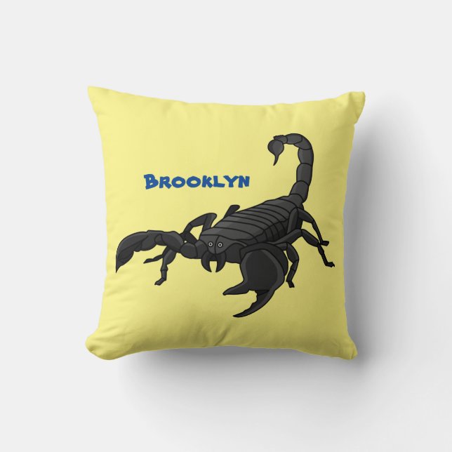 Black hungry scorpion cartoon illustration  throw pillow (Front)