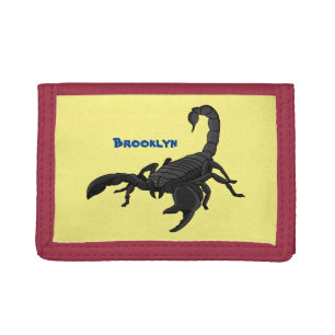 Black hungry scorpion cartoon illustration tri-fold wallet