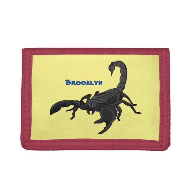 Black hungry scorpion cartoon illustration trifold wallet (Front)
