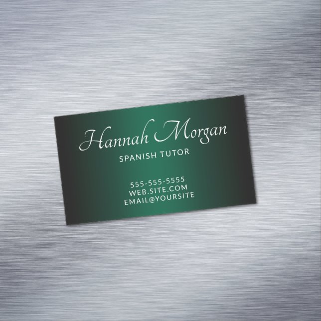 Black Hunter Green Ombre Elegant Script Business Card Magnet (In Situ)