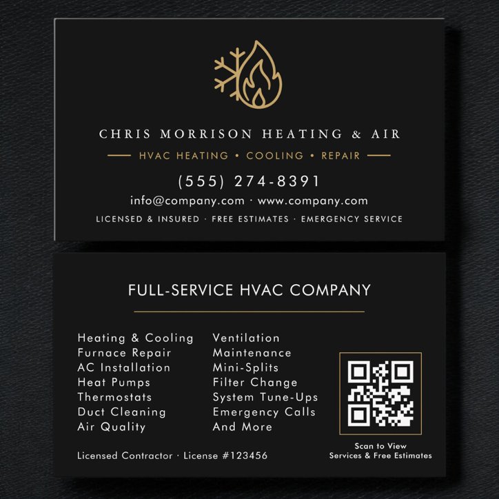 Black Hvac Services Company QR Code Business Card