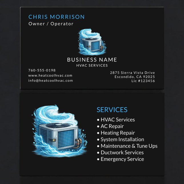 Black HVAC Services Professional Business Card (Creator Uploaded)
