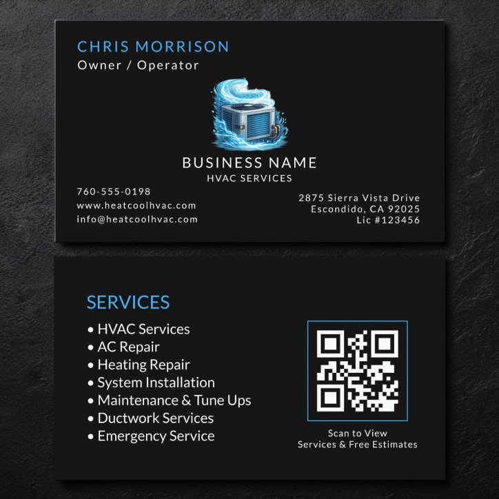 Black Hvac Services QR Code Business Card