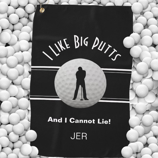 Black I Like Big Putts Golfer Humor Funny Monogram Golf Towel (Creator Uploaded)