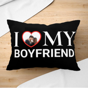 Black I Love My Boyfriend Your Photo Heart  Lumbar Pillow