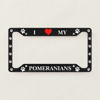 Black I Love My Pomeranians License Plate Frame