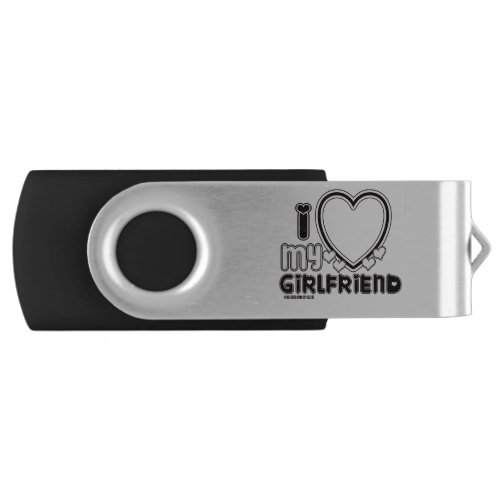 black i luv 1 flash drive - cute and bubbly font that says " I Love My GIRLFRIEND" with a huge heart that allows you to insert your image, in color black and light pink