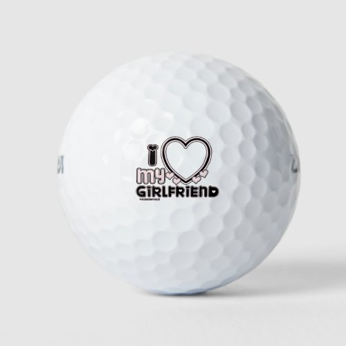 black i luv 1 golf balls - cute and bubbly font that says " I Love My GIRLFRIEND" with a huge heart that allows you to insert your image, in color black and light pink