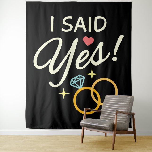 Black I Said Yes Engagement Party Tapestry (In Situ)