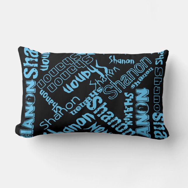 Black, Ice Blue, Gray Pillow Name Collage reverse (Front)