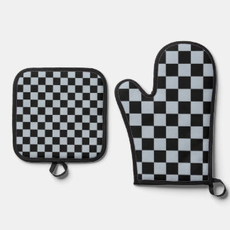 Black ice checkered pattern oven mitt & pot holder set