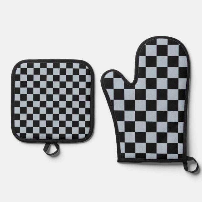 Black ice checkered pattern oven mitt & pot holder set (Front)