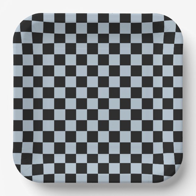 Black ice checkered pattern paper plates (Front)
