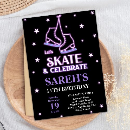 Black Ice Skating Birthday Invitations