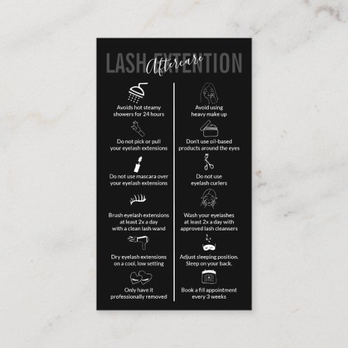 Black Icon Makeup Lash Extension Aftercare Business Card
