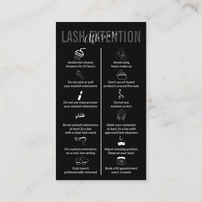 Black Icon Makeup Lash Extension Aftercare Business Card