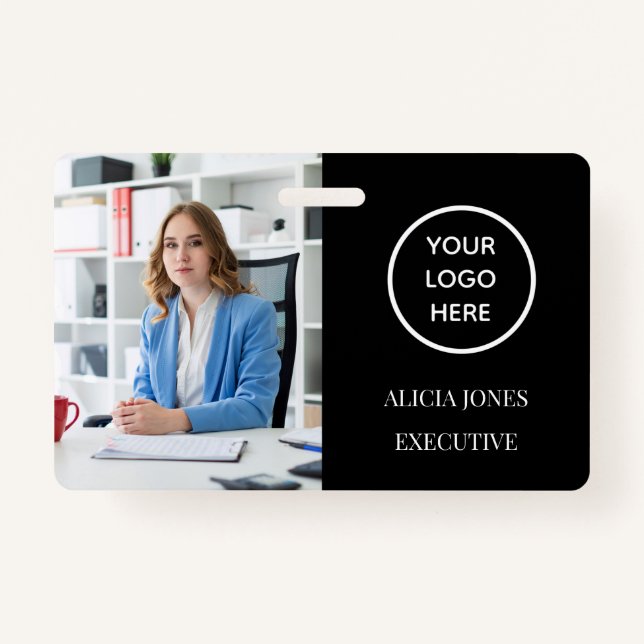 Black ID Card Company Employee Badge Modern (Front)