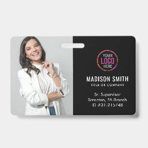 Black ID Card   Modern Minimalist Company Employee Badge