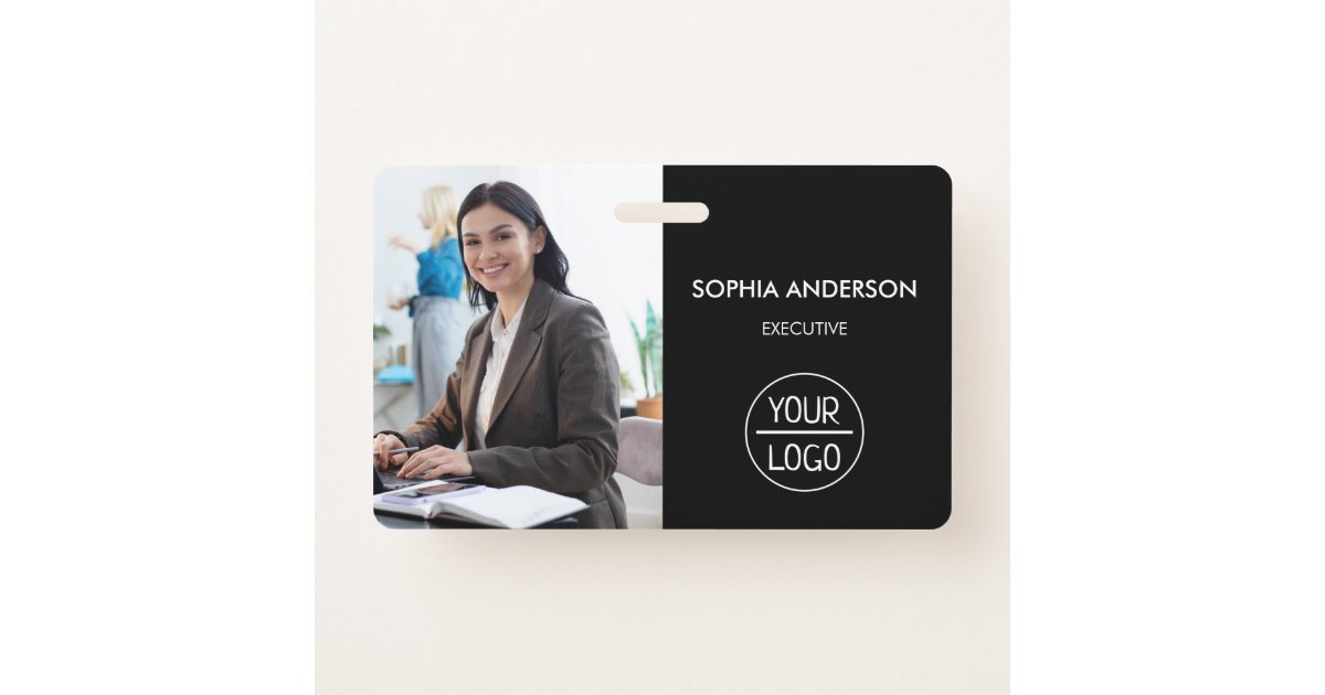 Black ID Card, Modern Minimalist Company Employee Badge