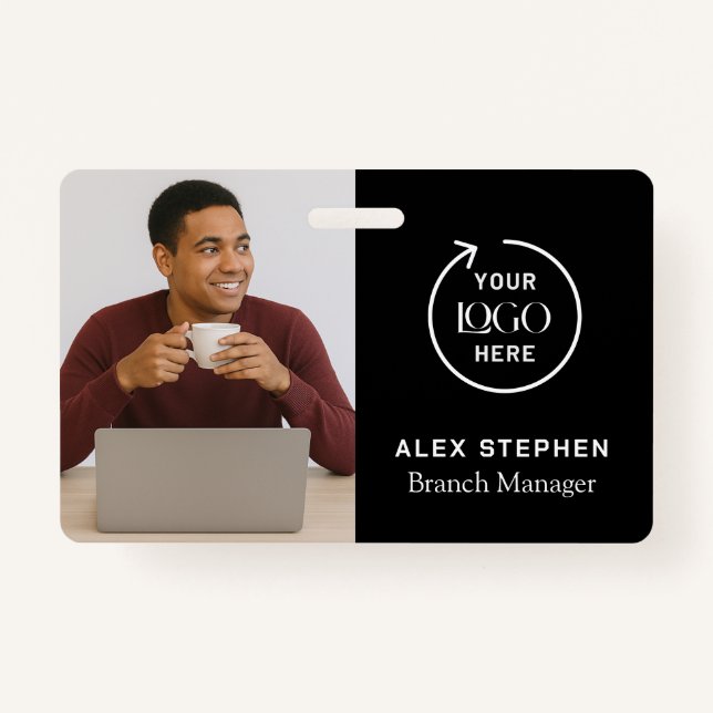 Black ID Card | Modern Minimalist Company Employee Badge (Front)