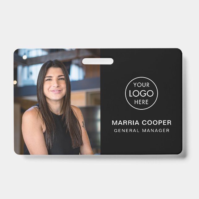 Black ID Card Photo Name Logo QR Code Badge (Front)
