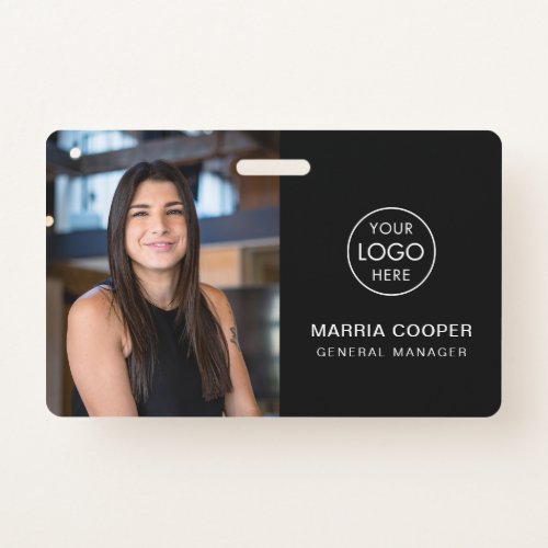 Black ID Card Photo Name Logo QR Code Badge