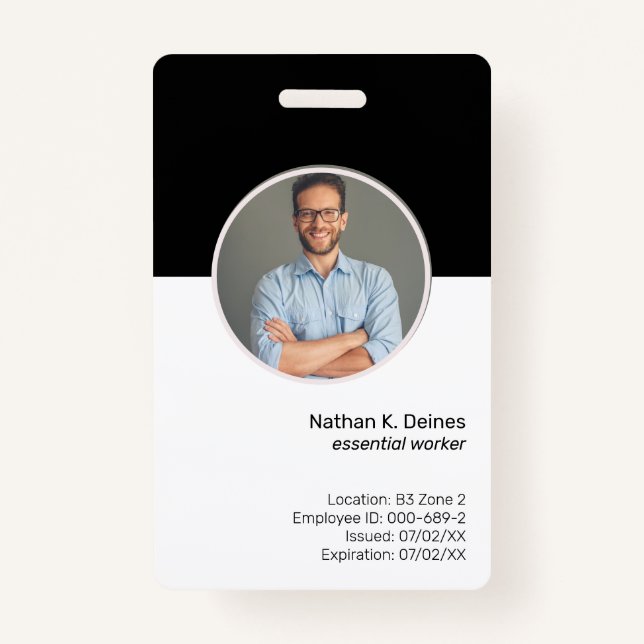 Black ID | Employee Photo ID Company Security Badge (Front)