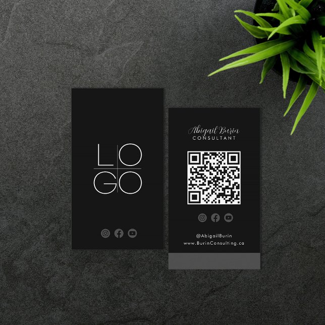 Black IG, FB, YouTube Social Modern QR Code Business Card (Creator Uploaded)