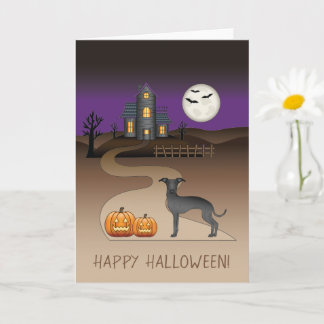 Black Iggy Cute Dog And Halloween Haunted House Card