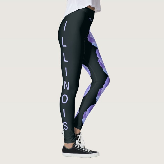 Black Illinois State Flower Blue Violet Leggings (Right)