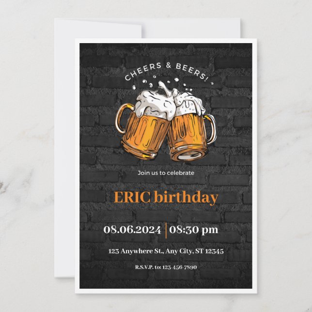 Black Illustrated Birthday Invitation (Front)