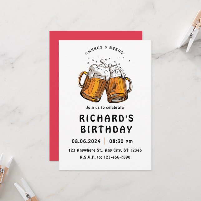 Black Illustrated Birthday  Invitation (Front/Back In Situ)