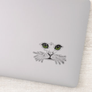 Black Illustration Cat Face Whiskers Green Eyes Sticker