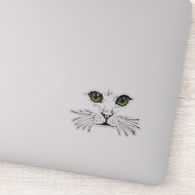 Black Illustration Cat Face Whiskers Green Eyes Sticker (Detail)