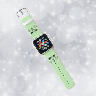 Black Illustration of cat face Green eyes Whiskers Apple Watch Band