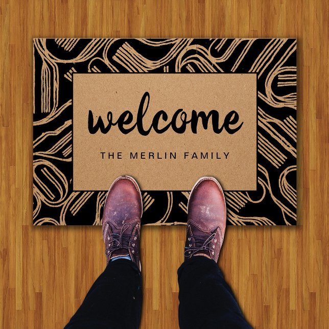 Black Illustration Personalized Welcome Doormat (Creator Uploaded)
