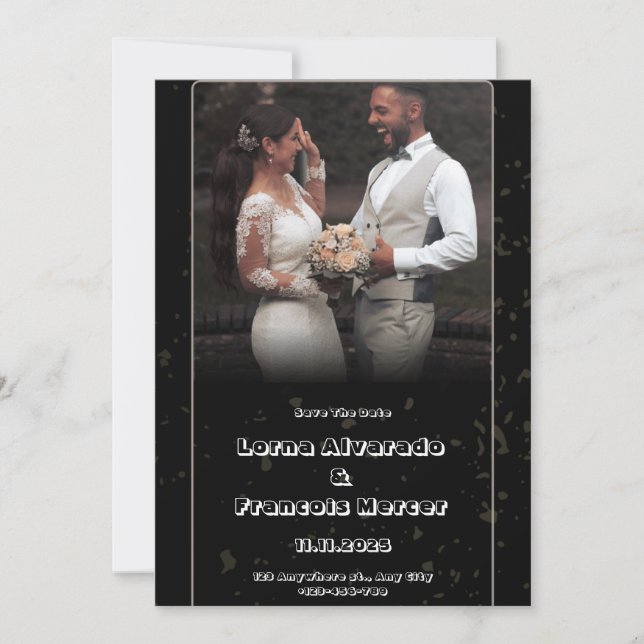 Black Illustration Wedding Invitation (Front)