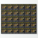 [ Thumbnail: Black, Imitation Gold "10th Birthday" Wrapping Paper ]