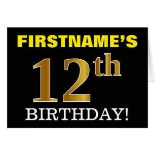 Black, Imitation Gold "12th BIRTHDAY" Card