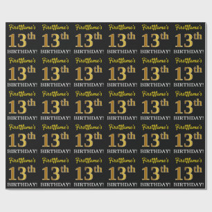 Black, Imitation Gold "13th BIRTHDAY" Wrapping Paper