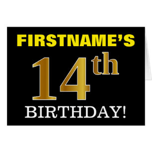 Black, Imitation Gold "14th BIRTHDAY" Card