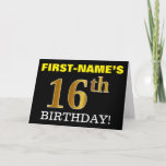 [ Thumbnail: Black, Imitation Gold "16th Birthday" Card ]